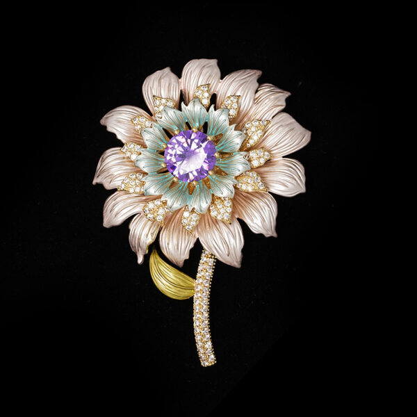 393#Luxurious Multi layer Sunflower Brooch Sparkling High Carbon Diamond Noble Jewelry High end Chest Flower - Image 2