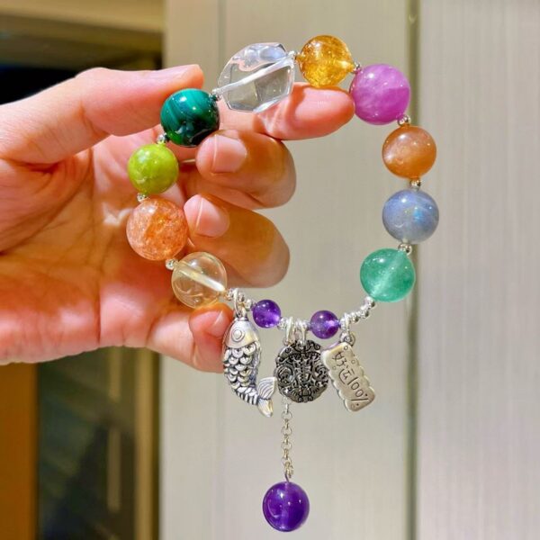 417#925 silver natural purple lithium pyroxene flower amethyst yellow crystal peacock stone white crystal multi treasure bracelet bracelet bracelet bracelet - Image 2