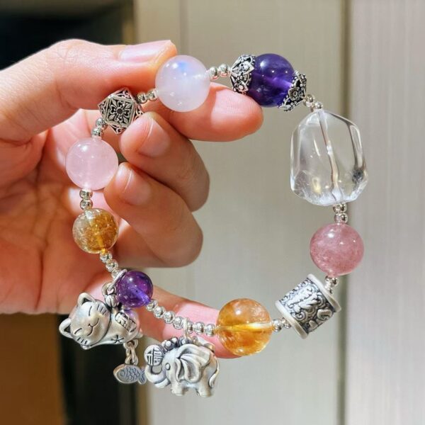 419#925 silver high-end natural moonstone white crystal yellow crystal strawberry crystal amethyst pink crystal bracelet bracelet bracelet - Image 10
