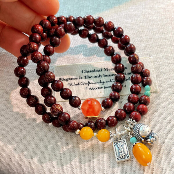 420#925 silver vintage style high-quality exquisite natural small leaf rosewood beeswax bracelet bracelet bracelet - Image 11