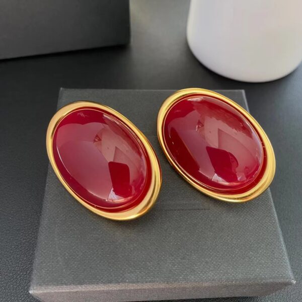 439#Bockendi Red European and American retro oval shaped ear clip high customization fashionable and simple earrings and earrings - Image 2