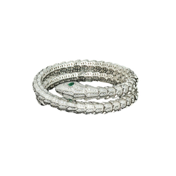 320#925 silver plated 18k gold bracelet with high carbon diamond, snake bone, wood, and green high-end jewelry for girls - Image 4