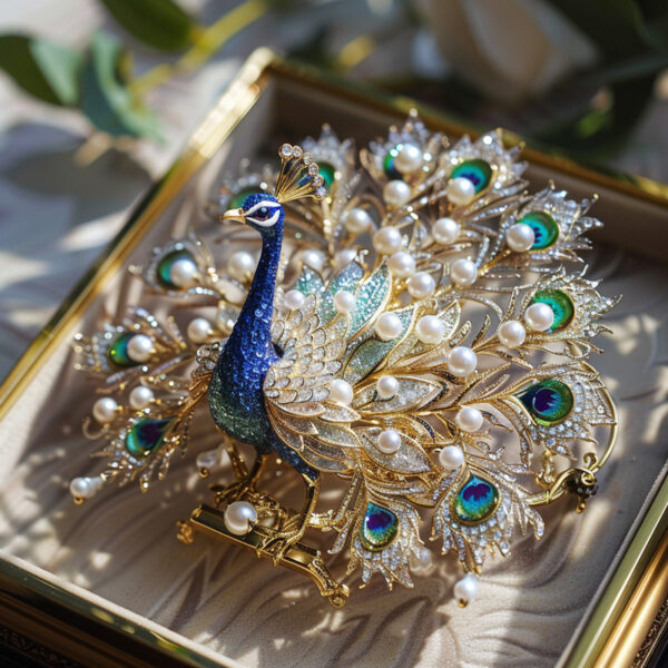 333#Luxurious jewelry style with dazzling high carbon diamonds, natural pearls, and peacock design brooch - Image 3