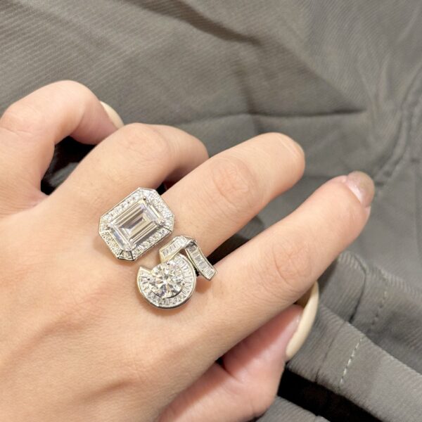 360#S925 Five Character Ladder Square Diamond Large Opening Surrounding High Carbon Diamond High Customization Exquisite Fashion One Size Adjustable Ring - Image 4