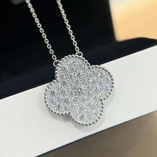 364#S925 silver large four leaf clover full diamond necklace ring, high-end designer, fashionable temperament, exquisite necklace - Image 3