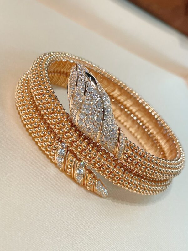 389#Original design 925 silver thick gold electroplated snake shaped elastic bracelet, assembled with antique rivets, cool and elegant python shaped bracelet - Image 6