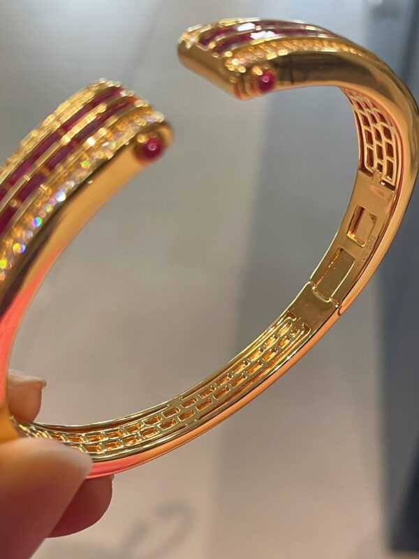390#S925 silver plated 24k gold cultivated ruby colored bracelet for women, European, American, Middle Eastern luxury inlaid bracelet wholesale - Image 3