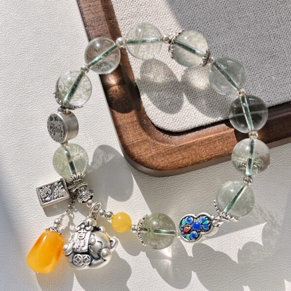411#925 silver Japanese and Korean retro high-quality boutique natural green ghost design bracelet bracelet bracelet bracelet - Image 9