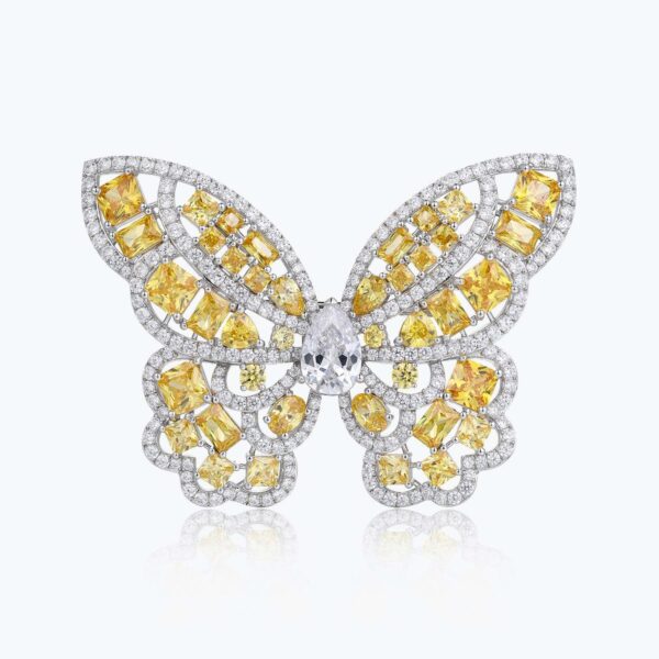 275#European and American luxury designer's colorful yellow zircon butterfly brooch ring dual-use banquet high-end coat dress chest flower - Image 2