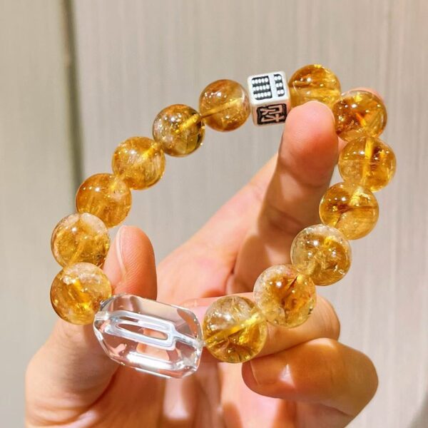 413#925 Silver Natural High Quality 12-13mm Yellow Crystal White Crystal Bracelet - Image 3