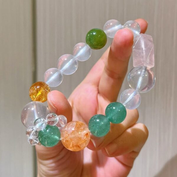 415#12-16mm high-quality vitreous natural white crystal green fenda gel pollen crystal milk white crystal bracelet - Image 3