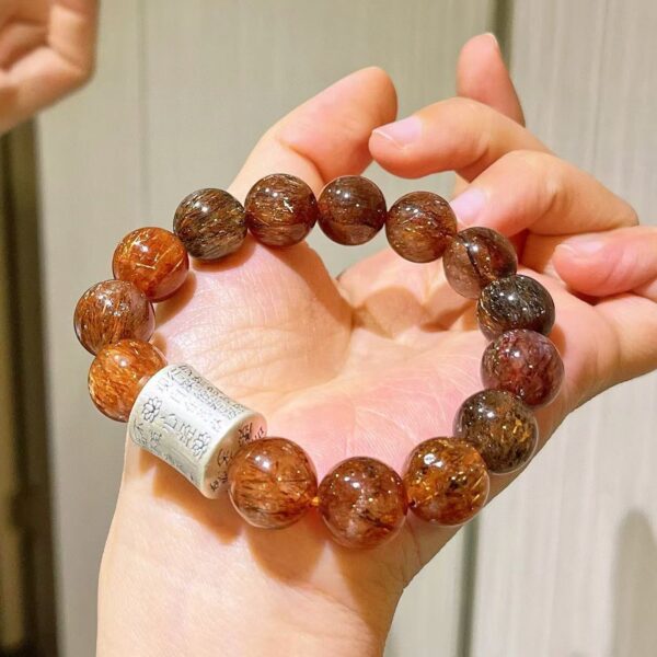 416#925 silver 12-13mm natural crystal high-end design with full hair base black gold super seven bracelet bracelet bracelet - Image 2