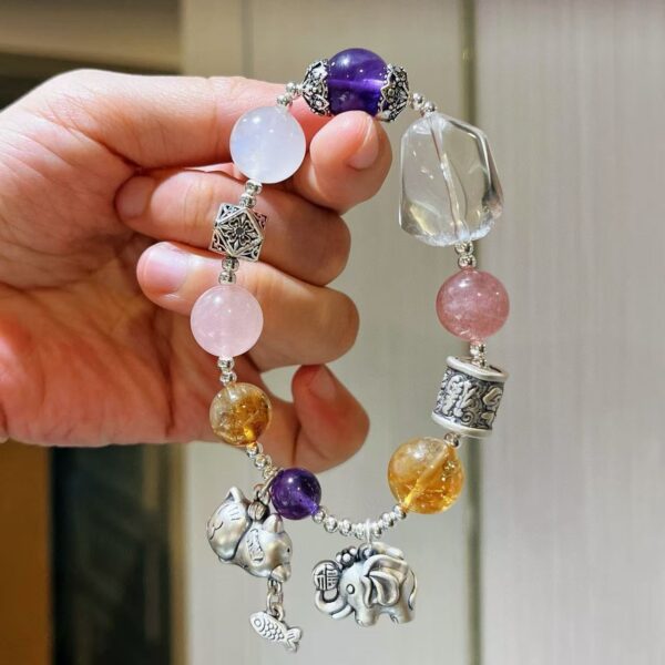 419#925 silver high-end natural moonstone white crystal yellow crystal strawberry crystal amethyst pink crystal bracelet bracelet bracelet - Image 9