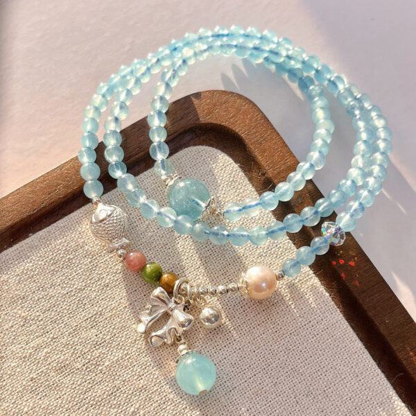 421#925 silver vintage style high-quality boutique natural aquamarine gemstone multi circle bracelet bracelet bracelet - Image 5