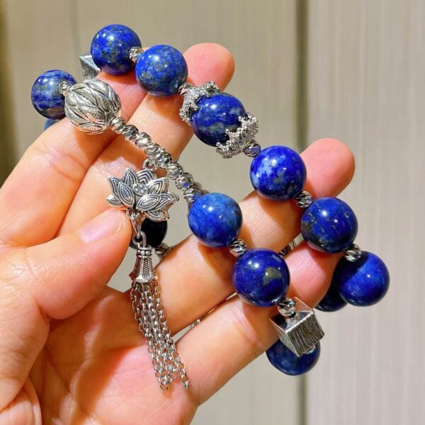 431#12mm large particle high-quality natural lapis lazuli tassel design retro bracelet bracelet bracelet bracelet - Image 3