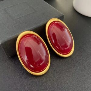 439#Bockendi Red European and American retro oval shaped ear clip high customization fashionable and simple earrings and earrings