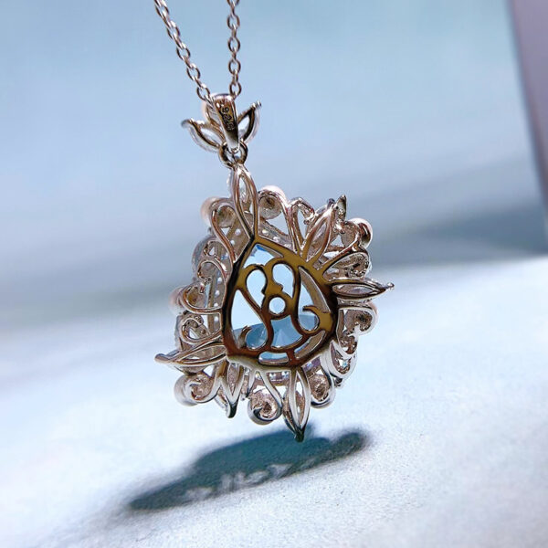 #281 S925 silver pear-shaped 11*15mm aquamarine high-carbon diamond teardrop pendant women's necklace - Image 6