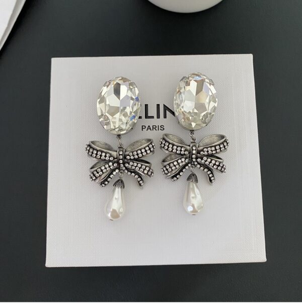 289#European and American style, fashionable bow, crystal ear clip, retro silver vintage design, light luxury ear clip earrings - Image 6