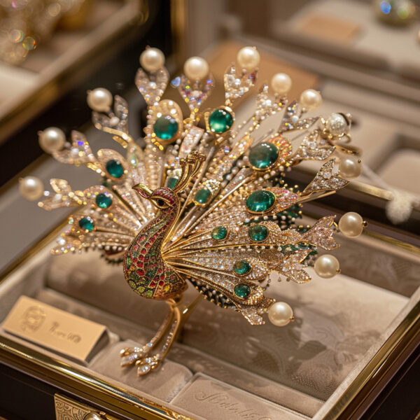 333#Luxurious jewelry style with dazzling high carbon diamonds, natural pearls, and peacock design brooch - Image 6