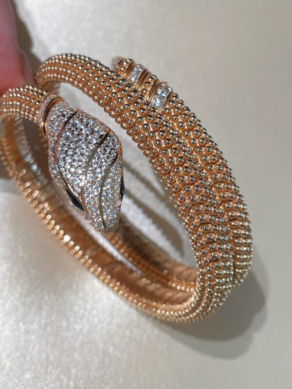 389#Original design 925 silver thick gold electroplated snake shaped elastic bracelet, assembled with antique rivets, cool and elegant python shaped bracelet - Image 5