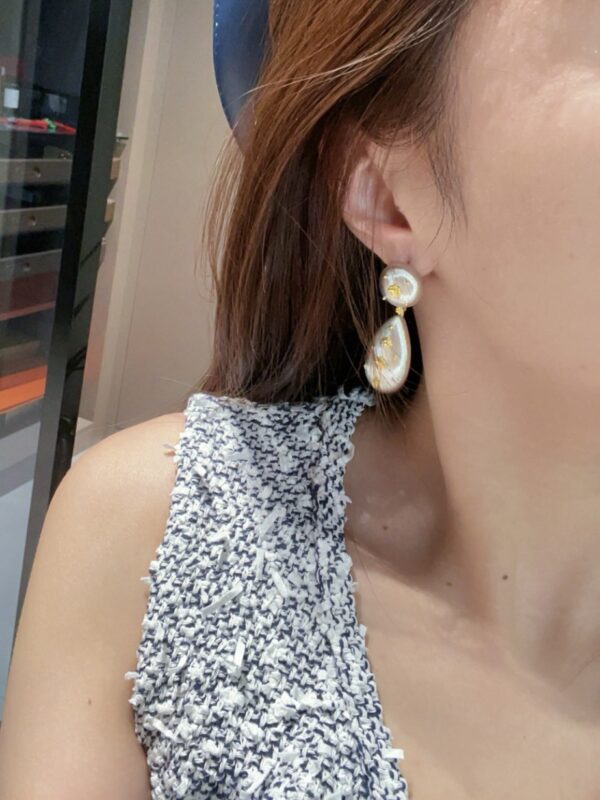 389#Original design s925 silver brushed medieval contrasting double bead earrings, fashionable retro light luxury Italian brushed micro inlaid design earrings - Image 5
