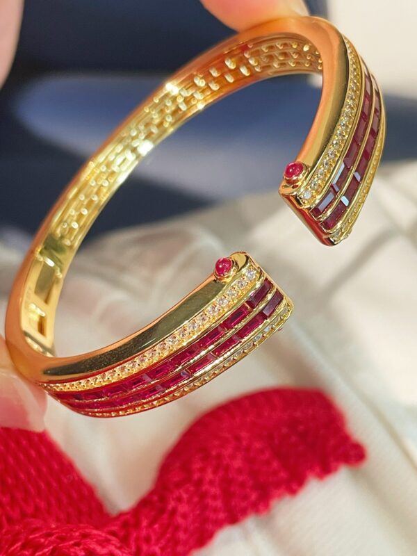 390#S925 silver plated 24k gold cultivated ruby colored bracelet for women, European, American, Middle Eastern luxury inlaid bracelet wholesale - Image 4