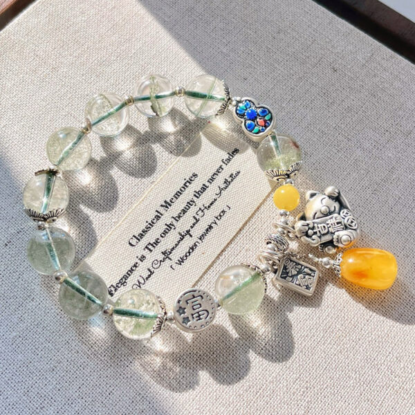 411#925 silver Japanese and Korean retro high-quality boutique natural green ghost design bracelet bracelet bracelet bracelet - Image 8