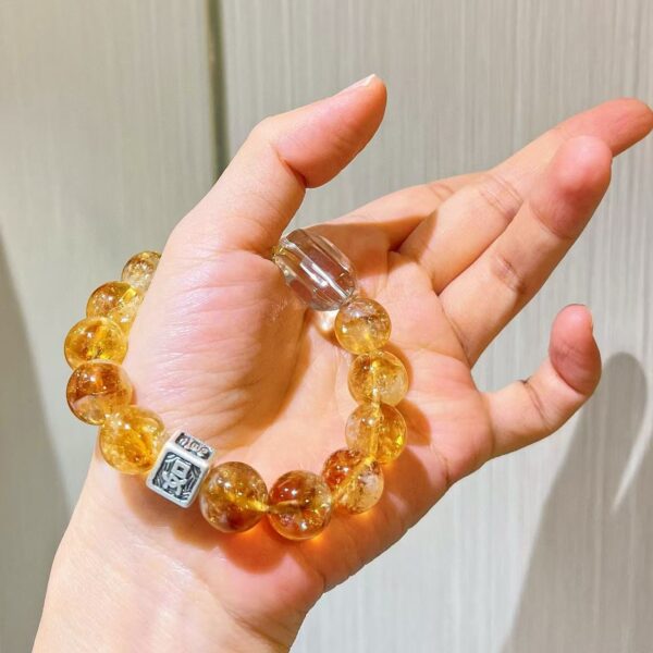 413#925 Silver Natural High Quality 12-13mm Yellow Crystal White Crystal Bracelet - Image 4