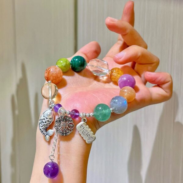 417#925 silver natural purple lithium pyroxene flower amethyst yellow crystal peacock stone white crystal multi treasure bracelet bracelet bracelet bracelet - Image 4