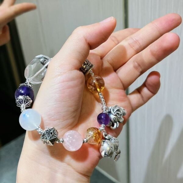 419#925 silver high-end natural moonstone white crystal yellow crystal strawberry crystal amethyst pink crystal bracelet bracelet bracelet - Image 8