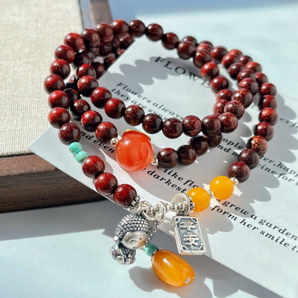 420#925 silver vintage style high-quality exquisite natural small leaf rosewood beeswax bracelet bracelet bracelet - Image 8