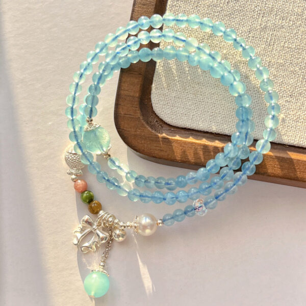 421#925 silver vintage style high-quality boutique natural aquamarine gemstone multi circle bracelet bracelet bracelet - Image 6
