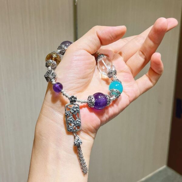 423#925 sterling silver vintage style high-quality boutique natural amethyst and white crystal multi treasure bracelet bracelet bracelet - Image 4