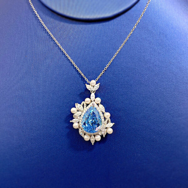 #281 S925 silver pear-shaped 11*15mm aquamarine high-carbon diamond teardrop pendant women's necklace - Image 7