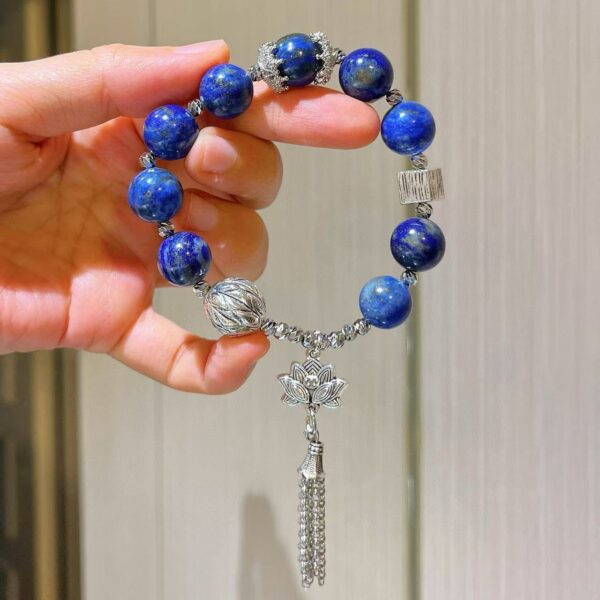431#12mm large particle high-quality natural lapis lazuli tassel design retro bracelet bracelet bracelet bracelet - Image 4