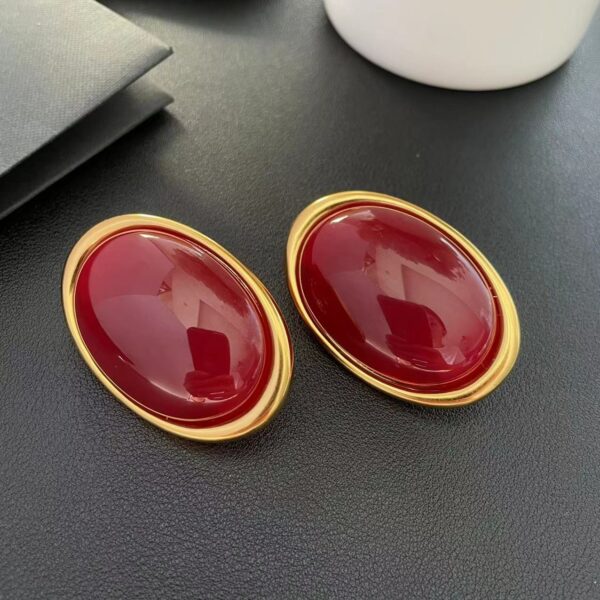 439#Bockendi Red European and American retro oval shaped ear clip high customization fashionable and simple earrings and earrings - Image 4