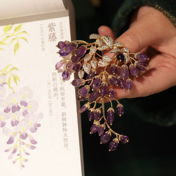 443666#Natural amethyst French high-end wisteria flower brooch original design fashionable brooch jewelry - Image 4
