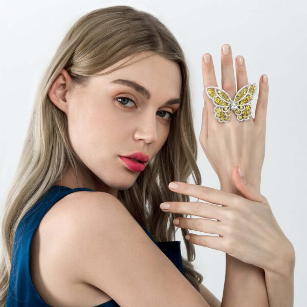 275#European and American luxury designer's colorful yellow zircon butterfly brooch ring dual-use banquet high-end coat dress chest flower - Image 4
