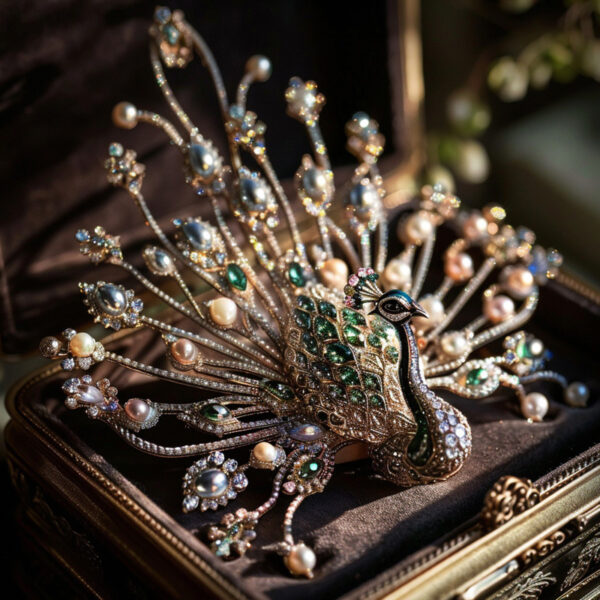 333#Luxurious jewelry style with dazzling high carbon diamonds, natural pearls, and peacock design brooch - Image 2