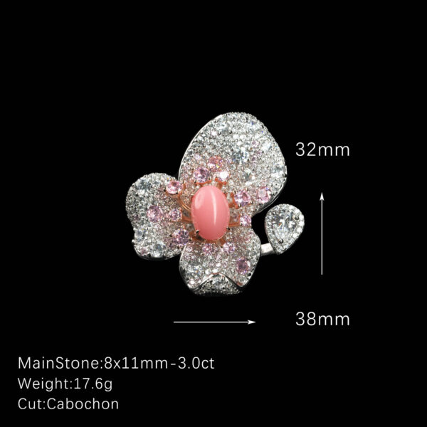 351#925 silver plated 14k gold ring with high carbon diamond, pink conch pearl, egg shaped flower, luxurious and versatile jewelry for girls - Image 3