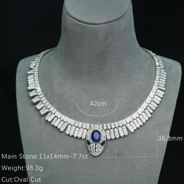 353#925 silver plated 14k gold high carbon diamond Royal Blue Spirit Snake oval fashion designer luxury women's necklace - Image 4