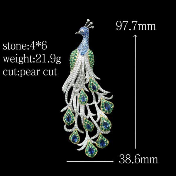 356#S925 silver plated 14k gold high carbon diamond high customization peacock royal blue high-end jewelry girl brooch pendant - Image 3
