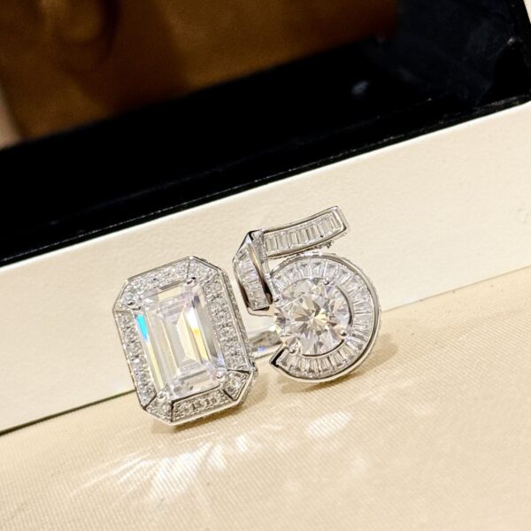 360#S925 Five Character Ladder Square Diamond Large Opening Surrounding High Carbon Diamond High Customization Exquisite Fashion One Size Adjustable Ring - Image 5