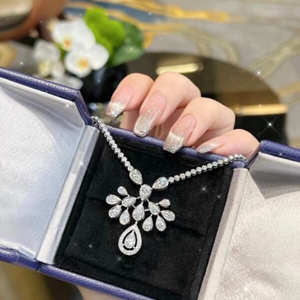 365#925 silver water droplet scattering diamond heron feather crown design, full diamond necklace, luxurious and noble banquet, high carbon diamond high-end series - Image 5