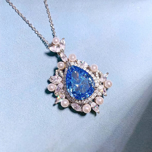 #281 S925 silver pear-shaped 11*15mm aquamarine high-carbon diamond teardrop pendant women's necklace - Image 8