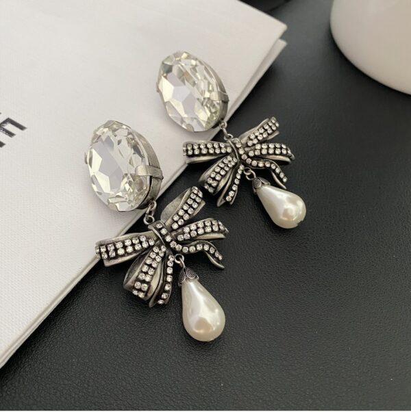 289#European and American style, fashionable bow, crystal ear clip, retro silver vintage design, light luxury ear clip earrings - Image 7