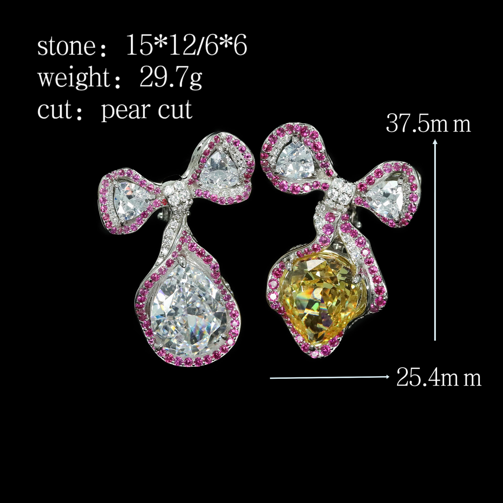 407#925 silver gold-plated earrings with high carbon diamond Cindychao high-end custom style, colorful yellow bow, versatile jewelry, girls' ear buckle - Image 2
