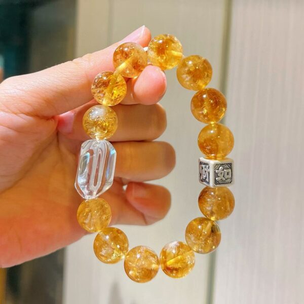 413#925 Silver Natural High Quality 12-13mm Yellow Crystal White Crystal Bracelet - Image 5