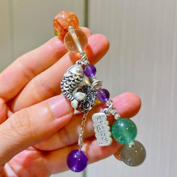 417#925 silver natural purple lithium pyroxene flower amethyst yellow crystal peacock stone white crystal multi treasure bracelet bracelet bracelet bracelet - Image 5