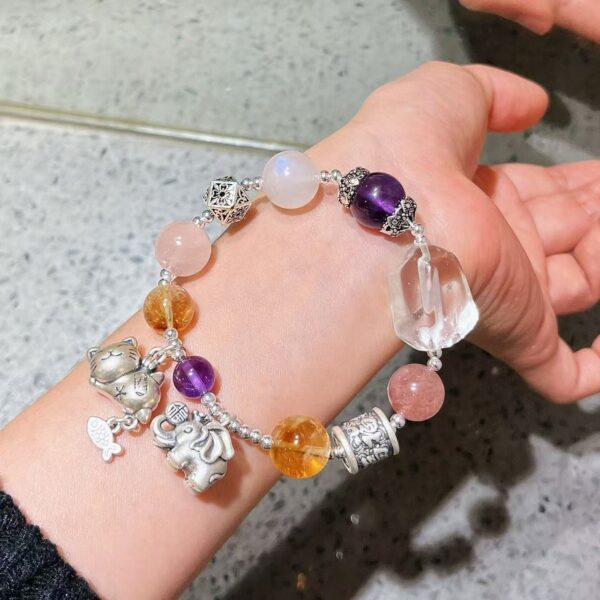 419#925 silver high-end natural moonstone white crystal yellow crystal strawberry crystal amethyst pink crystal bracelet bracelet bracelet - Image 7